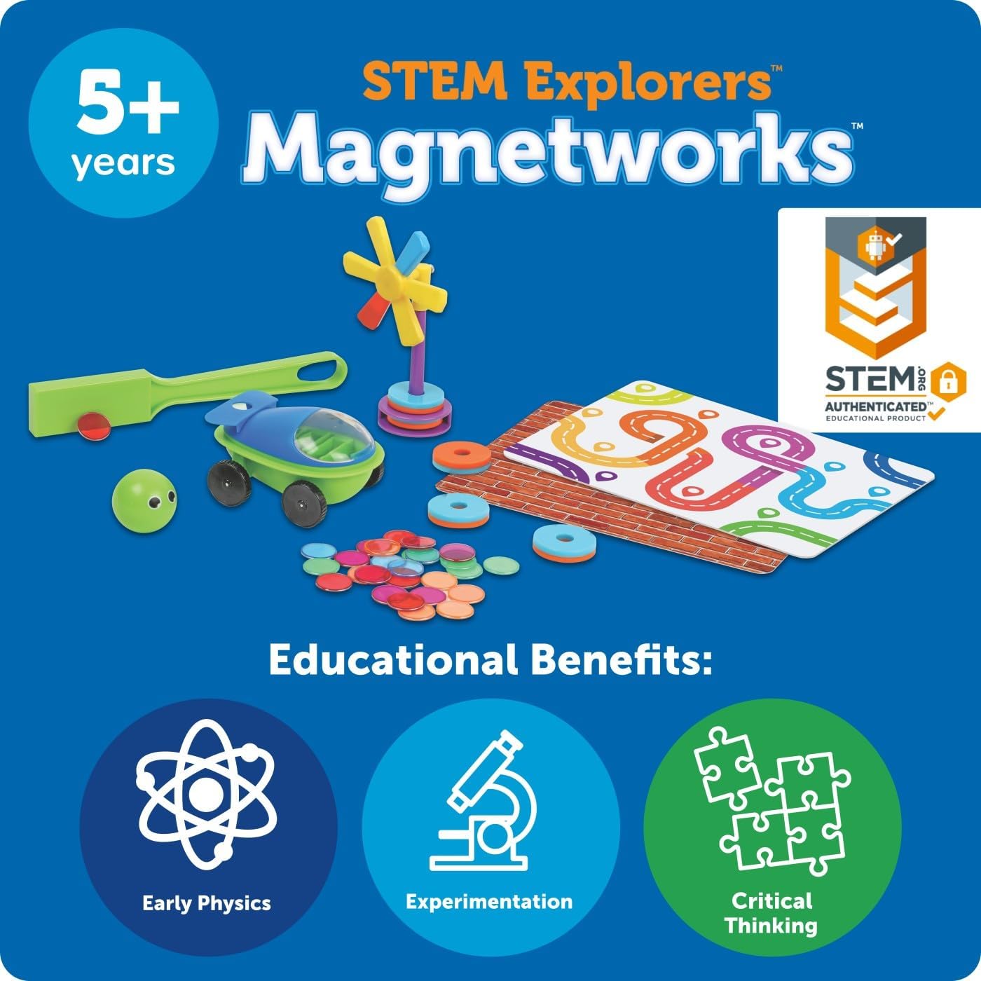 Learning Resources STEM Explorers Magnetworks Mega Magnets Set, Ages 5+, Magnetic Science Kit for Kids, 46-Piece STEM Toy, Physics Experiment Set for Home & Classroom