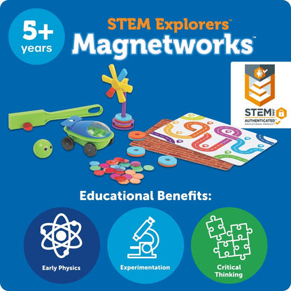 Learning Resources STEM Explorers Magnetworks Mega Magnets Set, Ages 5+, Magnetic Science Kit for Kids, 46-Piece STEM Toy, Physics Experiment Set for Home & Classroom
