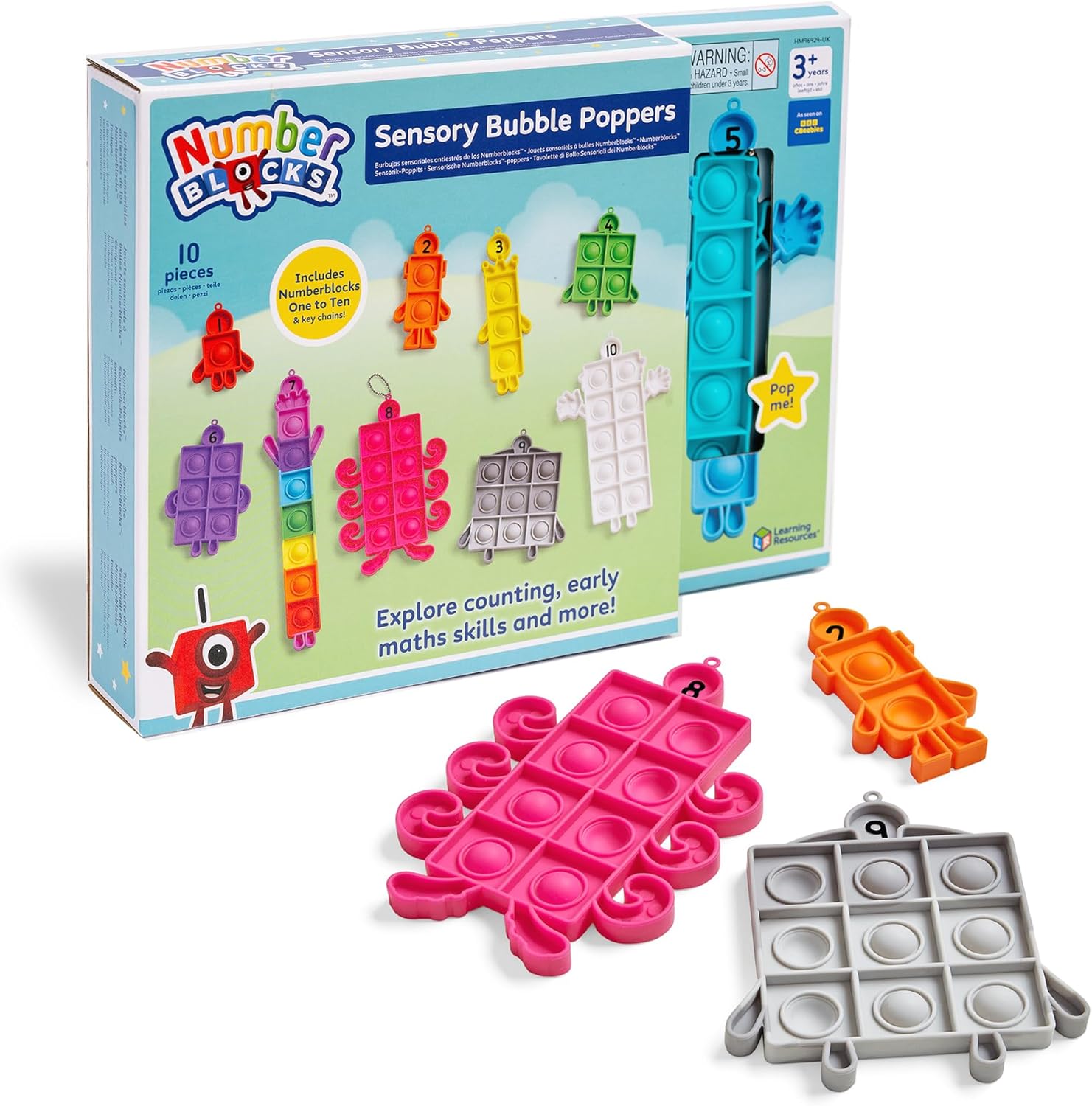 Learning Resources Numberblocks Sensory Bubble Poppers, Push Pop Fidget Toys, Keychains for Kids, Counting Maths Manipulatives, Calm Down Corner Supplies, Preschool Classroom Must Haves