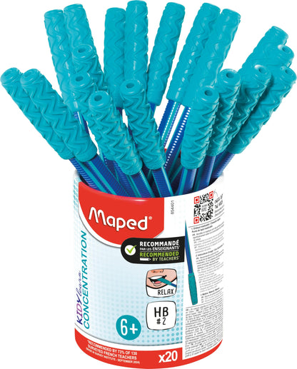 Maped - Kidy Learn Concentration- 20 Ergonomic Graphite Pencils with Relaxing Chew Tip - HB2 Lead - Textured Body with Grip
