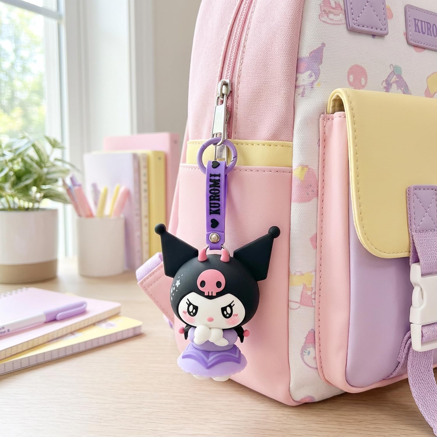 Kuromi Diablo Figur mit Schlüsselanhänger und Zubehör - Kuromi und My Melody Angel&Devil Kollektion - für Fans von Hello Kitty and Friends Kawaii