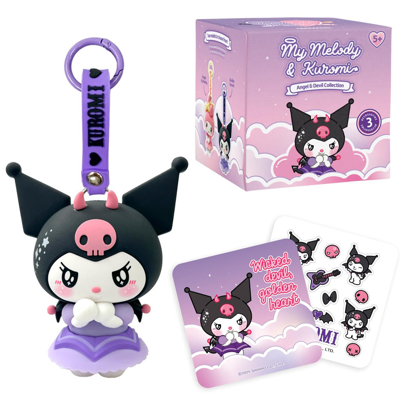 Kuromi Diablo Figur mit Schlüsselanhänger und Zubehör - Kuromi und My Melody Angel&Devil Kollektion - für Fans von Hello Kitty and Friends Kawaii
