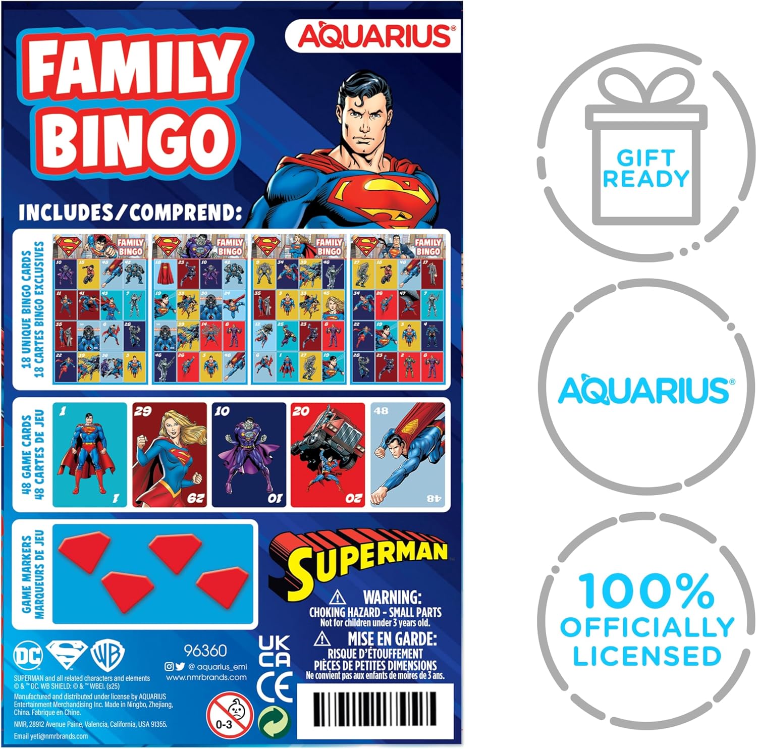 AQUARIUS Superman Family Bingo - Fun Family Party Game for Kids, Teens & Adults - Entertaining Game Night Gift - Officially Licensed DC Comics Superman Merchandise