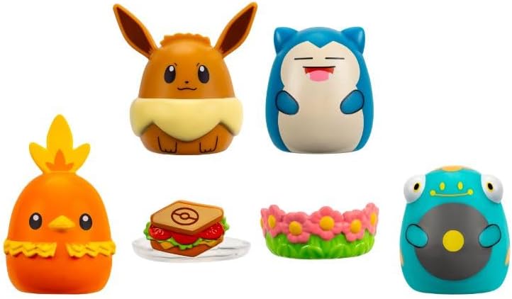 Squish-a-longs SQAL0068 4-pack - Eevee, Snorlax, Bellibolt, Torchic - 2 accessories included