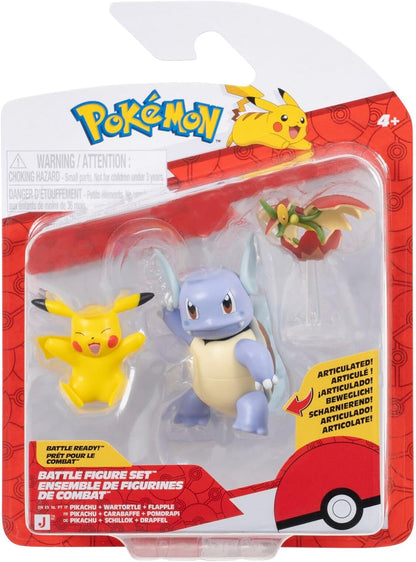 Pokémon Battle Figure 3 Pack - Features 2-Inch Pikachu and Flapple and 3-Inch Wartortle Battle Figures