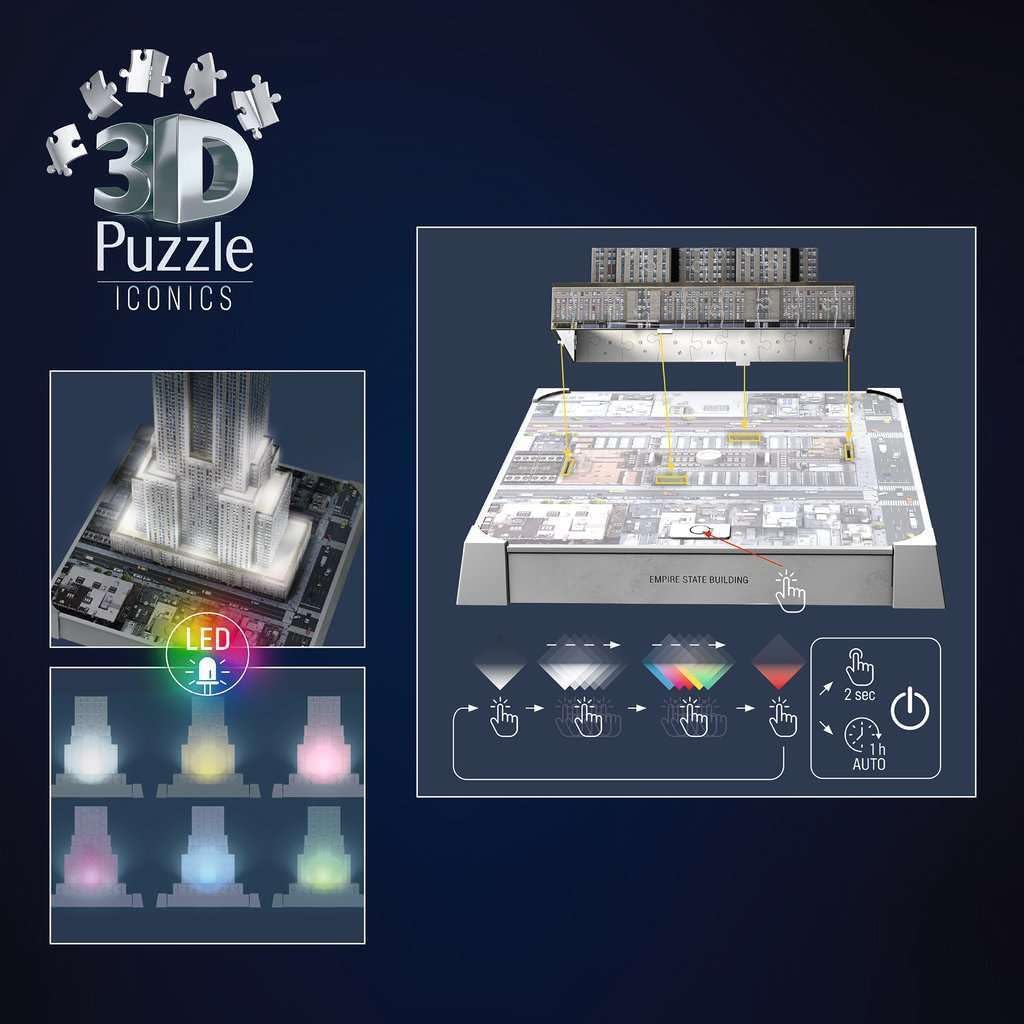3D Puzzle Iconics: Empire State Building - mit Licht: Eine wahre Ikone im 3D Puzzle Modellformat