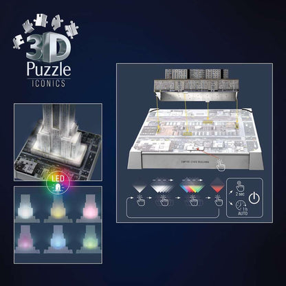 3D Puzzle Iconics: Empire State Building - mit Licht: Eine wahre Ikone im 3D Puzzle Modellformat