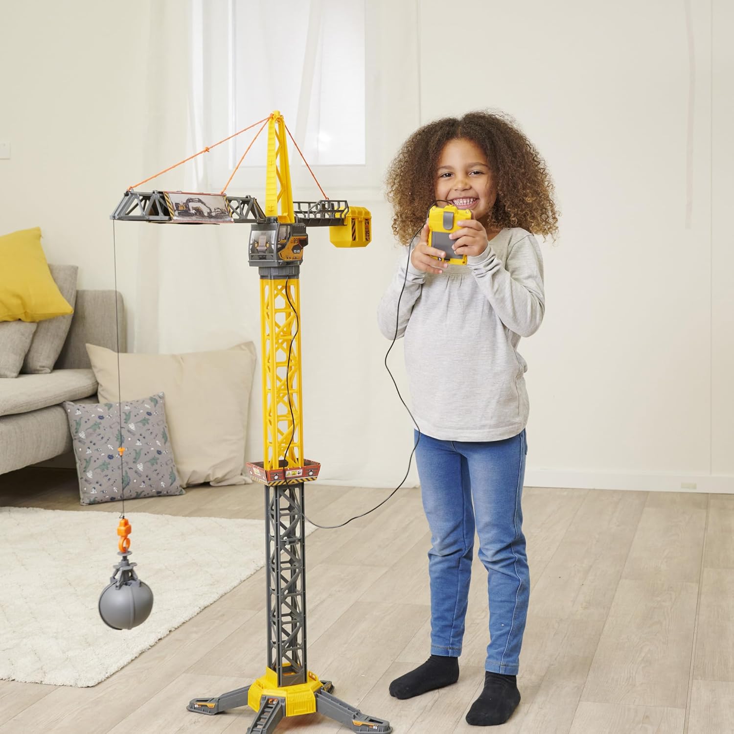 Dickie Toys - Mighty Crane (110 cm) – grote speelgoedkraan met 360° rotatie & slooplamp incl. grijpfunctie, speelkraan voor kinderen vanaf 3 jaar met kabelafstandsbediening