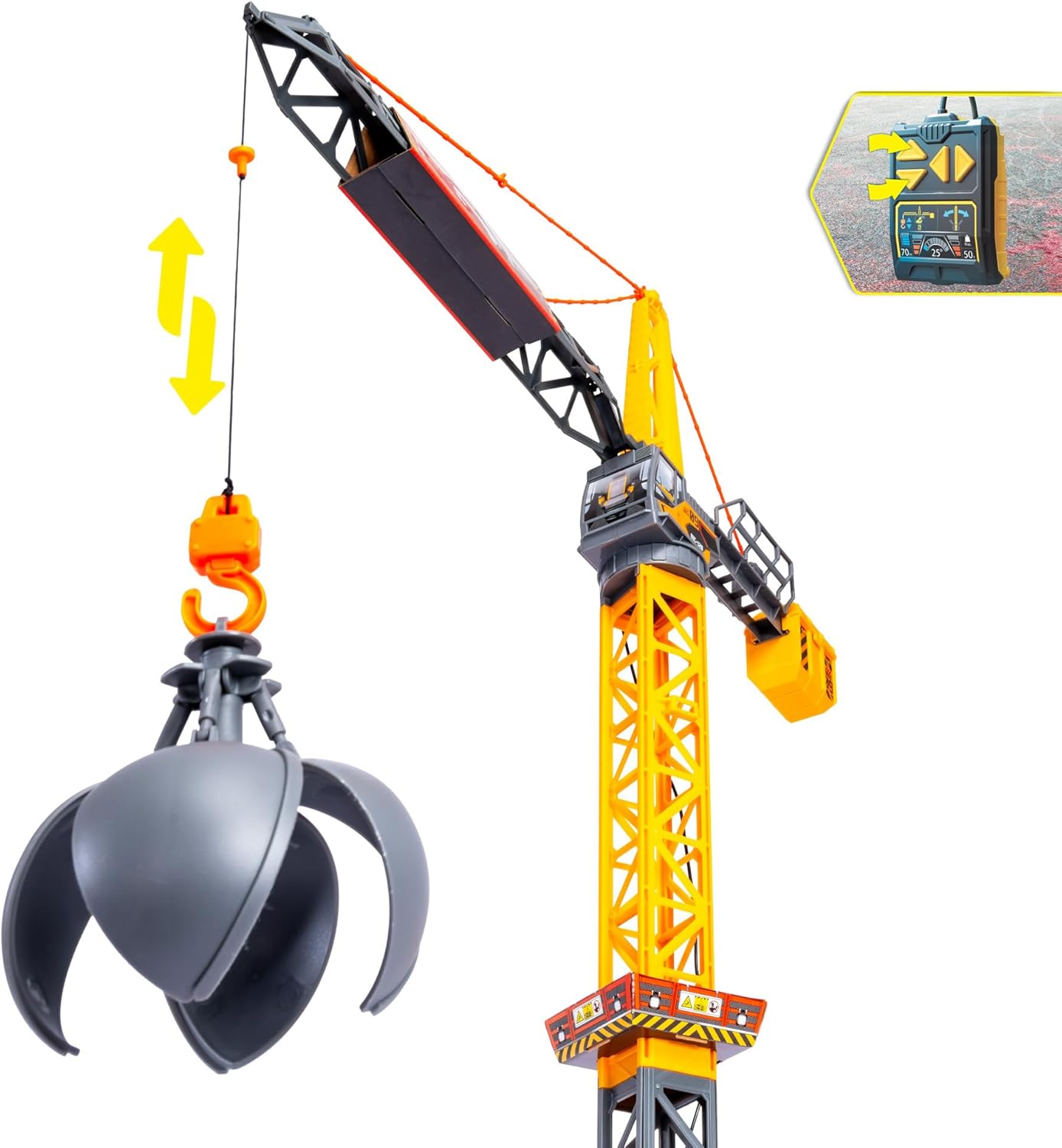 Dickie Toys - Mighty Crane (110 cm) – grote speelgoedkraan met 360° rotatie & slooplamp incl. grijpfunctie, speelkraan voor kinderen vanaf 3 jaar met kabelafstandsbediening