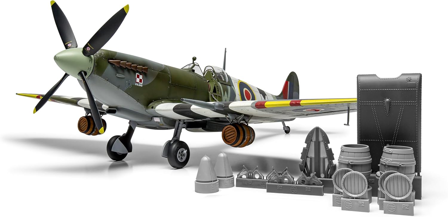 Airfix Model Set - A17001A Supermarine Spitfire Mk.IXc - Flying Dray Model Aircraft Kit - Plastic Plane Kits for Adults, Set Includes Special Edition Pint Glass - 1:24 Scale