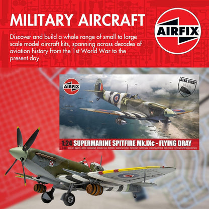Airfix Model Set - A17001A Supermarine Spitfire Mk.IXc - Flying Dray Model Aircraft Kit - Plastic Plane Kits for Adults, Set Includes Special Edition Pint Glass - 1:24 Scale