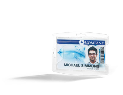 Durable ID Name Badge Holder for 1 Card - ID Badge Holder Made of Recycled PP - Pack of 10 Transparent Name Badge Holders