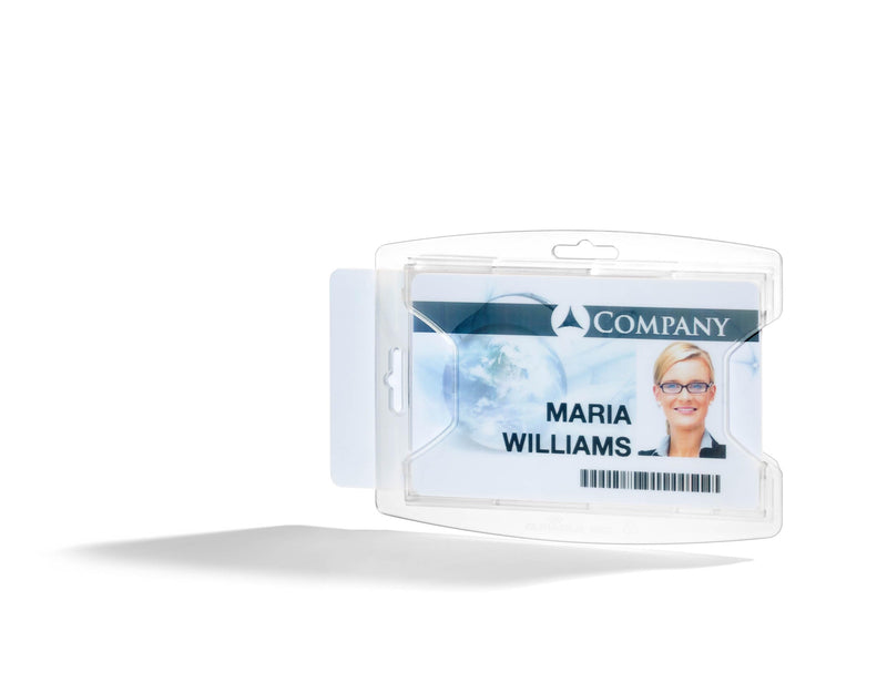 Durable ID Name Badge Holder for 2 Cards - ID Badge Holder Made of Recycled PP - Pack of 10 Transparent Name Badge Holders