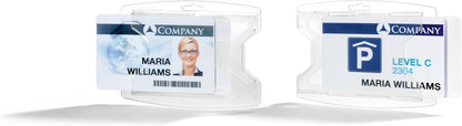 Durable ID Name Badge Holder for 2 Cards - ID Badge Holder Made of Recycled PP - Pack of 10 Transparent Name Badge Holders