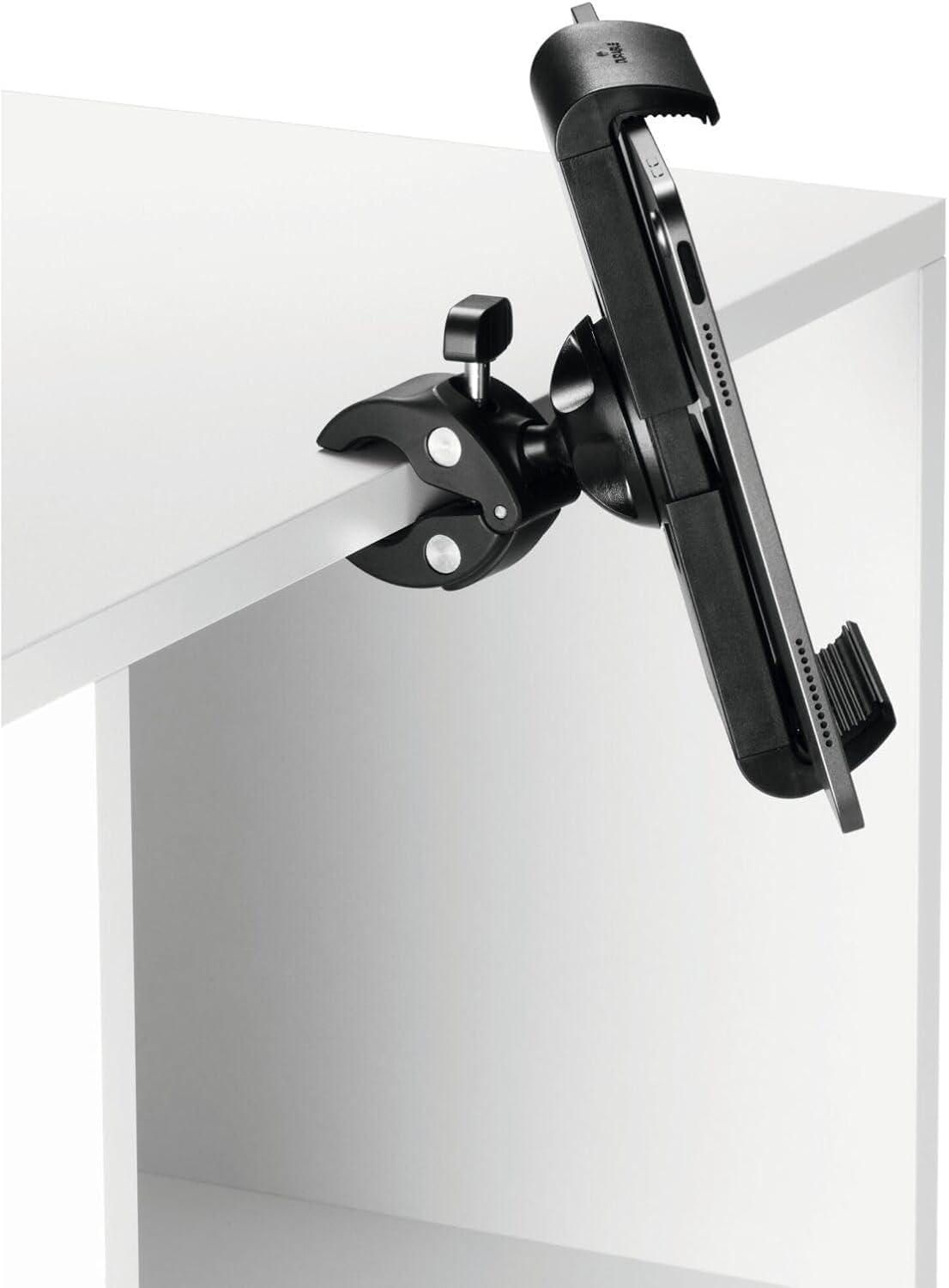 Durable Tough Tablet Stand with Clamp - iPad Stand for Clamping to Bars or Trolleys - for 7-13" Tablets and Kindles - Rotatable 360 - Black