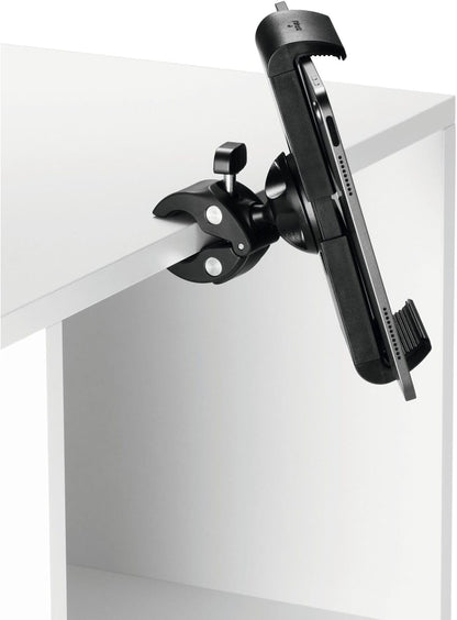 Durable Tough Tablet Stand with Clamp - iPad Stand for Clamping to Bars or Trolleys - for 7-13" Tablets and Kindles - Rotatable 360 - Black