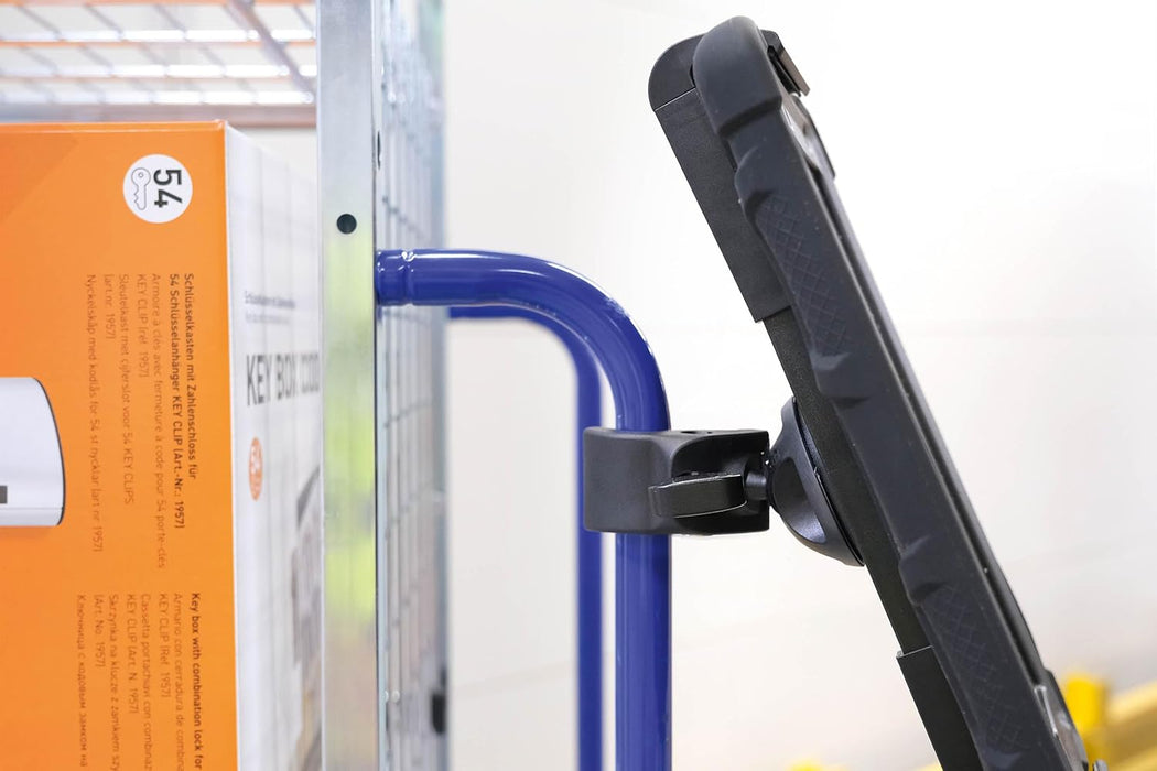 Durable Tough Tablet Stand with Clamp - iPad Stand for Clamping to Bars or Trolleys - for 7-13" Tablets and Kindles - Rotatable 360 - Black