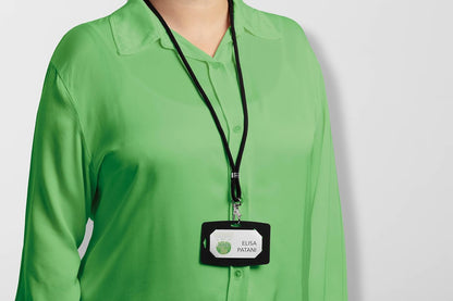 Durable Textile Lanyard with Carabiner Clip - Made of Recycled rPET - Pack of 10 Black Necklaces - Universal Badge Holder