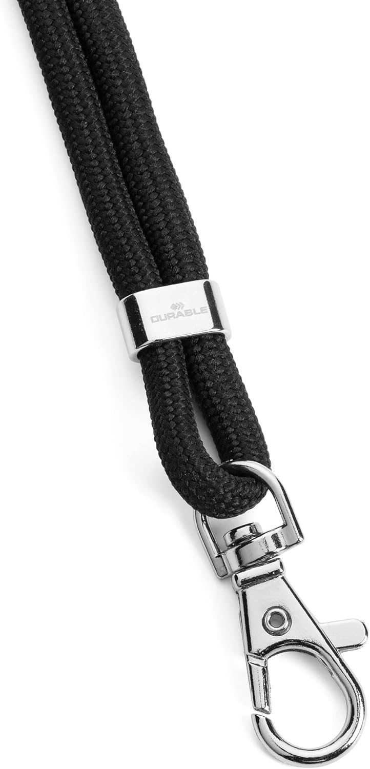 Durable Textile Lanyard with Carabiner Clip - Made of Recycled rPET - Pack of 10 Black Necklaces - Universal Badge Holder
