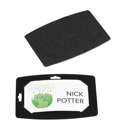 Durable Name Badge 54x90mm, Made of Recycled Paper and is 100 Percent Recyclable, with Euro Punching, Pack of 20 Name Tags, Black Badge with White Labels Included
