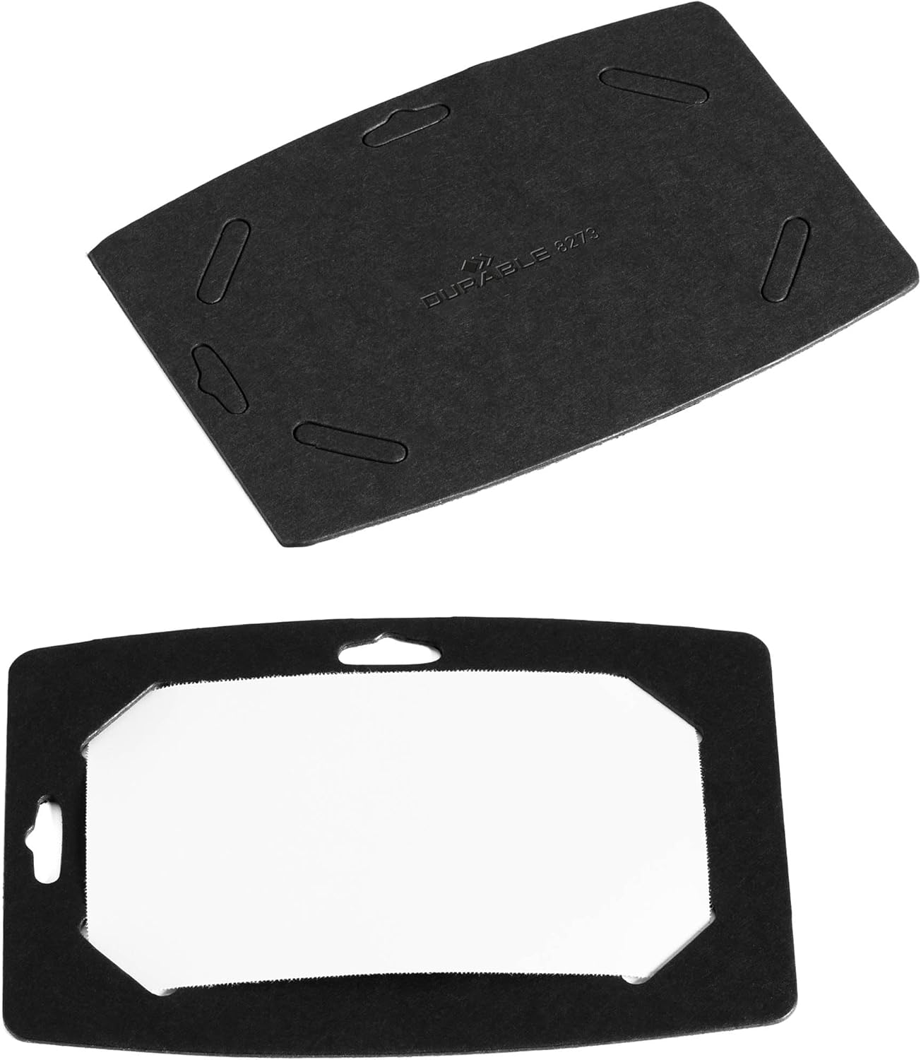 Durable Name Badge 54x90mm, Made of Recycled Paper and is 100 Percent Recyclable, with Euro Punching, Pack of 20 Name Tags, Black Badge with White Labels Included