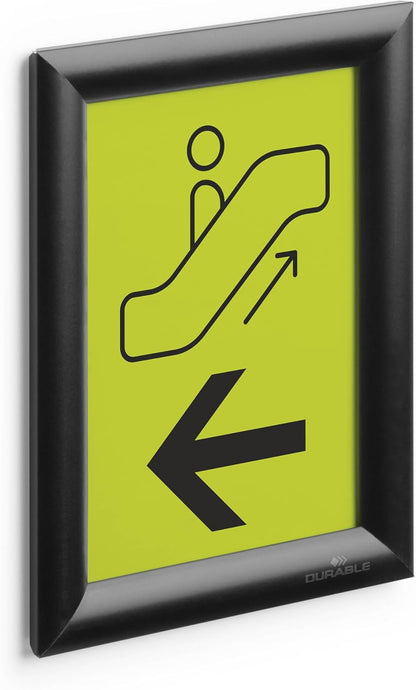 Durable A5 Aluminium Snap Frames - Wall Mounted Via Self-Adhesive Pads or Screw Set - Black - Pack of 1 - Optimal for Displaying Menus, Sales Events, etc