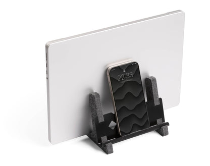Durable Vertical Laptop Stand EFFECT, Made from 60 percent Recycled PET Felt, Stylish Laptop Holder with Phone and Tablet Tray, Anthracite Grey