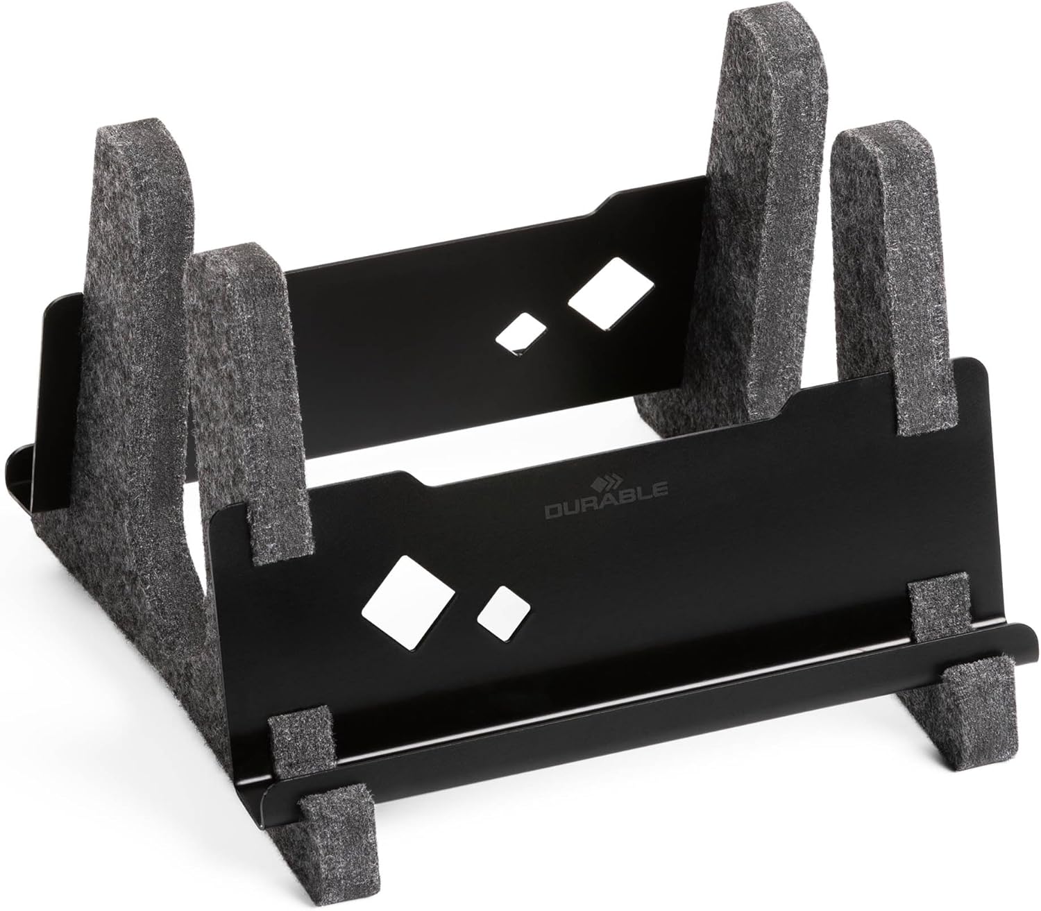 Durable Vertical Laptop Stand EFFECT, Made from 60 percent Recycled PET Felt, Stylish Laptop Holder with Phone and Tablet Tray, Anthracite Grey