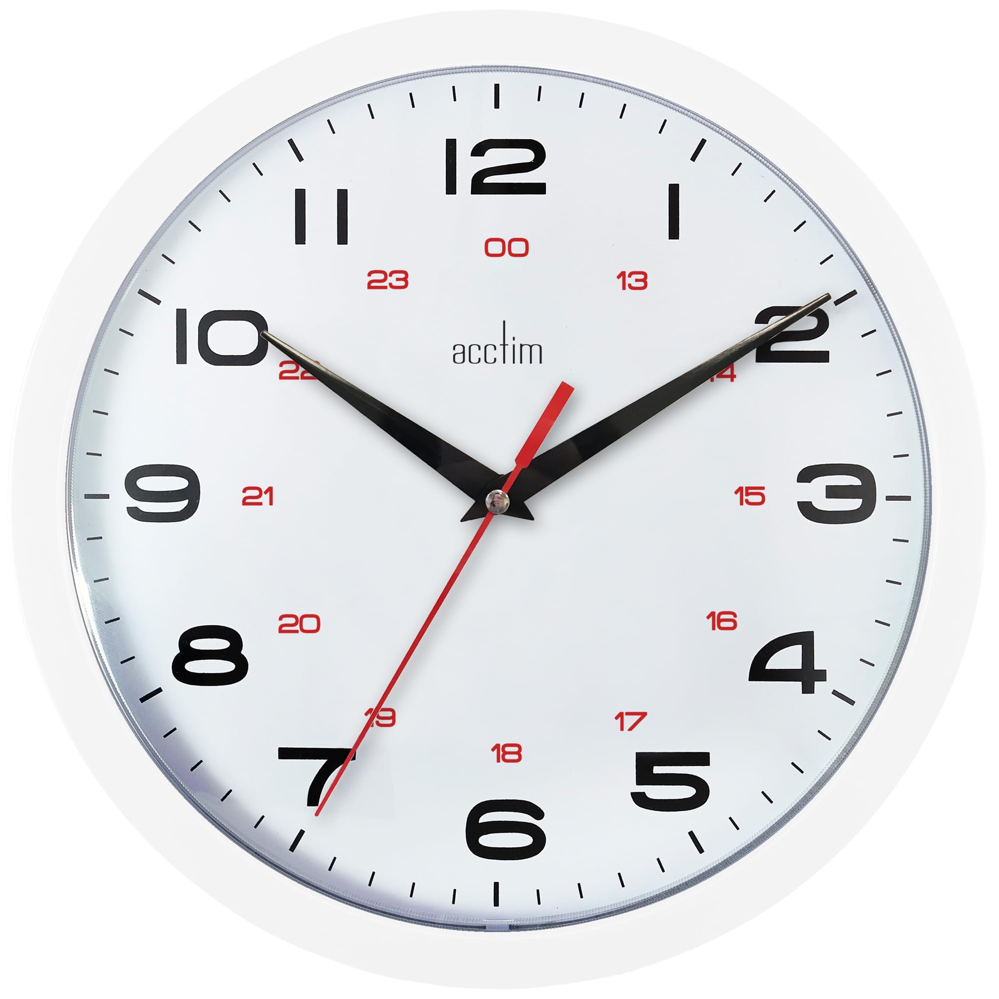 Acctim Aylesbury Kitchen Wall Clock Quartz 12/24 Hour Dial White 25cm
