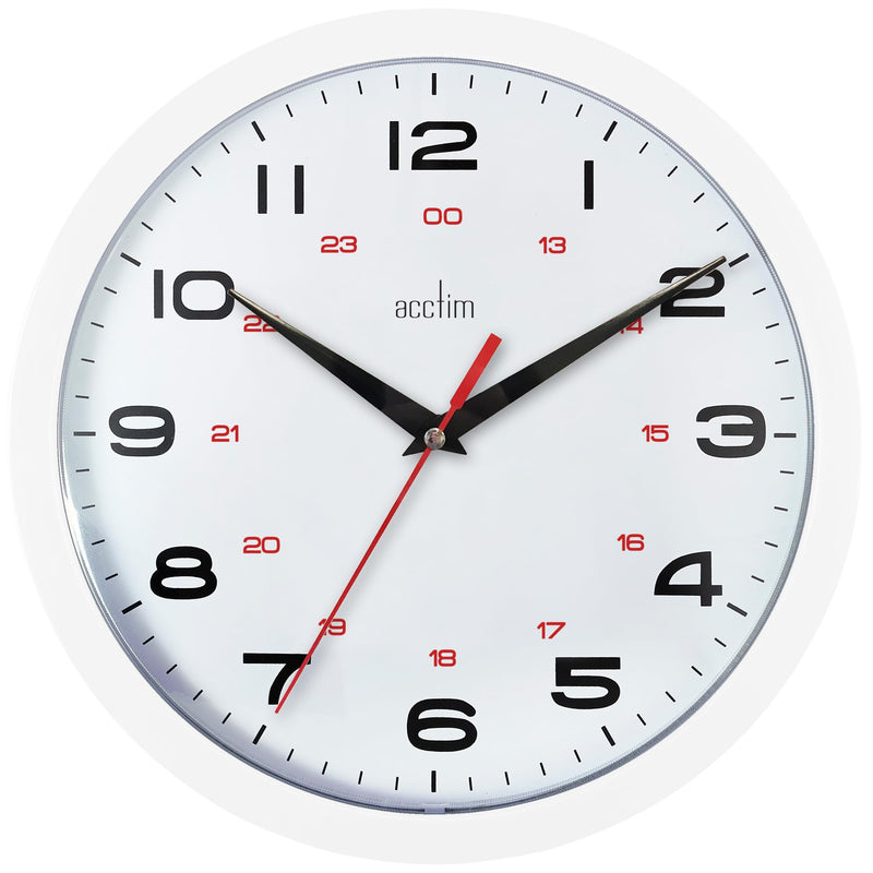 Acctim Aylesbury Kitchen Wall Clock Quartz 12/24 Hour Dial White 25cm