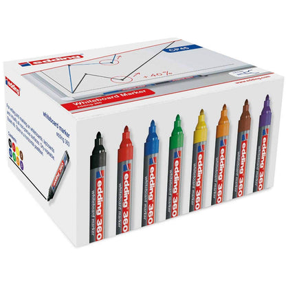 Edding 360 Whiteboard Markers Pack of 50 8 Assorted Colours - Color: Assorted