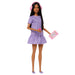 Barbie Fashionistas Pop nr. 245, Barbie pop met autisme, in paars gestreepte jurk en met accessoires, zoals fidgetspinner, tablet en hoofdtelefoon, JJN58