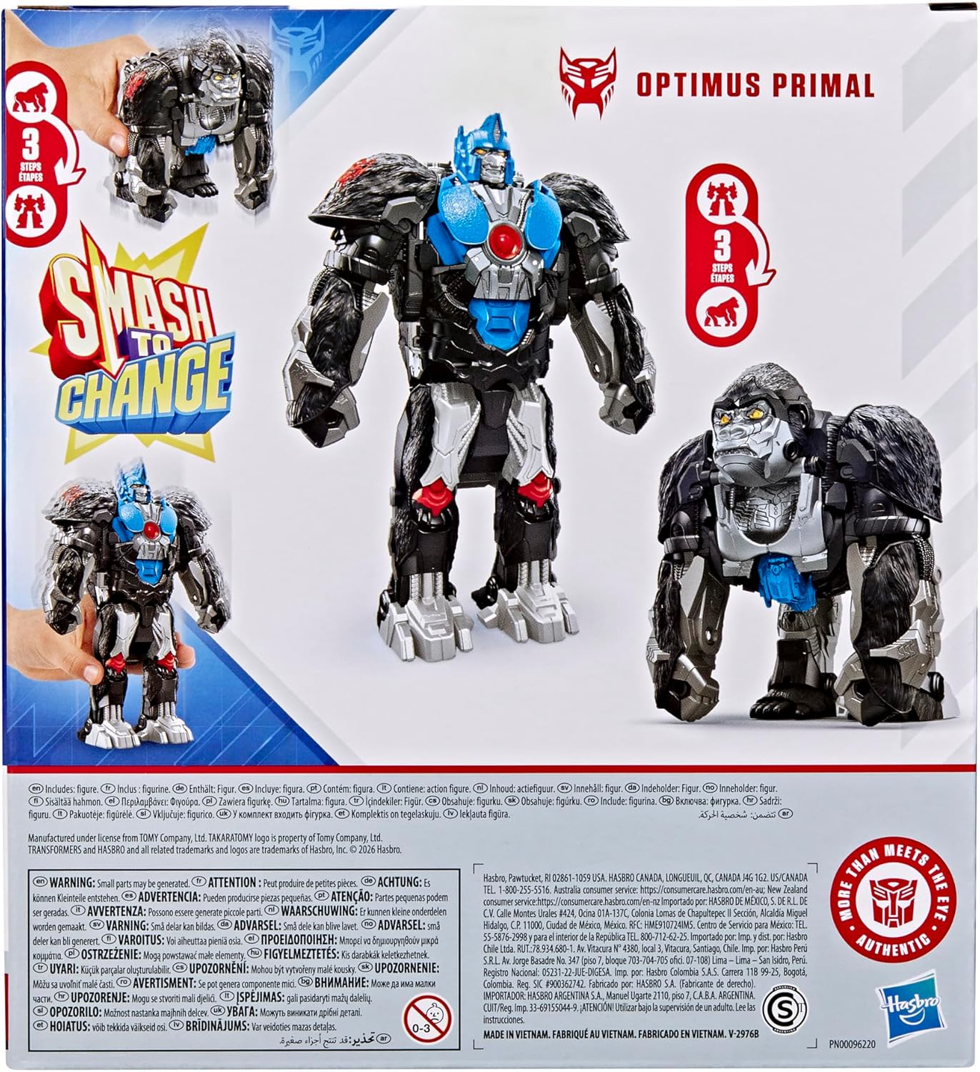 Transformers Smash Changers Optimus Primal Action Figure, Changes from Robot Toy to Gorilla Toy, Ages 6+