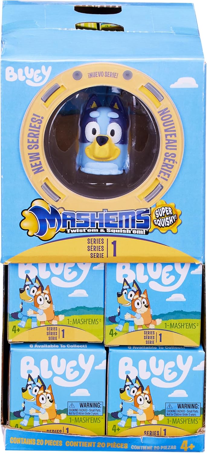 MASH'EMS BLAUWE Squishy Personages om te verzamelen, Bluey Speelgoed, Voorschoolse verzamelobjecten, STIJLEN KUNNEN VERSCHILLEN