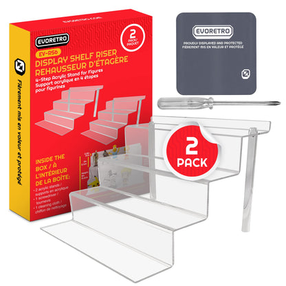 EVORETRO Acryl-Ständer – 4-stufige Mehrzweck-Abstandshalter aus transparentem Acryl für Actionfiguren, Funko Pop Display, Köln-Organizer, Parfüm-Display, platzsparende Displayerhöhung – 2 Stück, RS6