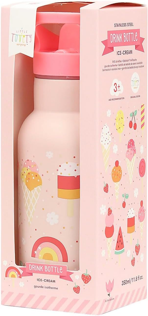 A LITTLE LOVELY COMPANY Drinkfles voor jongens van roestvrij staal, motief: ijs