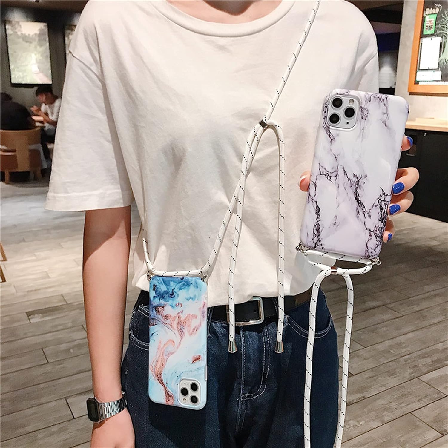 Case for iPhone SE 2020 11 11Pro 11 Pro Max XR XS Max 7 8Plus Soft IMD Back Cover T2 for 7 Plus or 8 Plus Marble Necklace