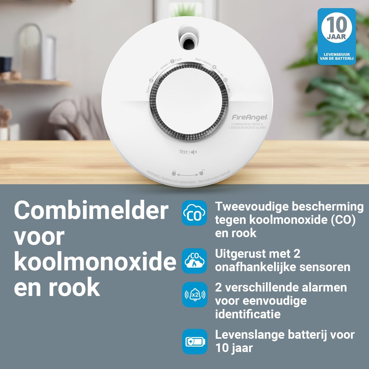 Fireangel Scb10-Int – Rook- En Koolmonoxidemelder – Inclusief 10 Jaar Batterij – 134 Mm X 39.4 Mm