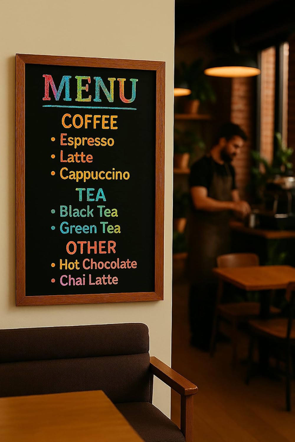 Deflecto Wall Mounted Chalkboard, Durable Writable Message Board, Easy Wipe Surface for Restaurants, Cafés, Kitchens and Events - Single Pack, 40cm x 60cm Teak