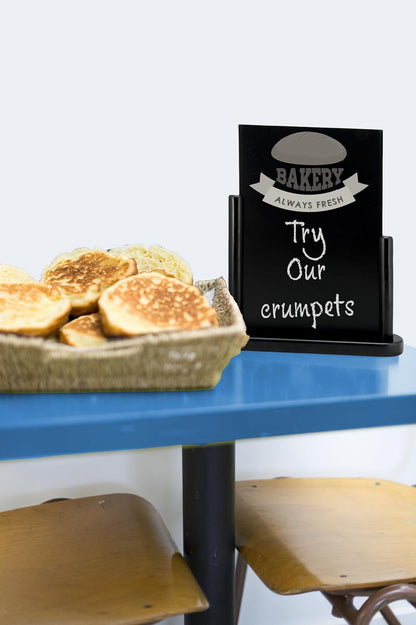 Deflecto Double-Sided Table Chalkboard Sign, Freestanding Mini Display for Cafés, Weddings, Parties, Menus, Event Labels, Tabletop Message Board - Single Pack, Large (32.3x27x7.1cm) Black