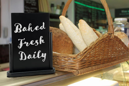 Deflecto Double-Sided Table Chalkboard Sign, Freestanding Mini Display for Cafés, Weddings, Parties, Menus, Event Labels, Tabletop Message Board - Single Pack, Small (17.5x15.5x5cm) Black