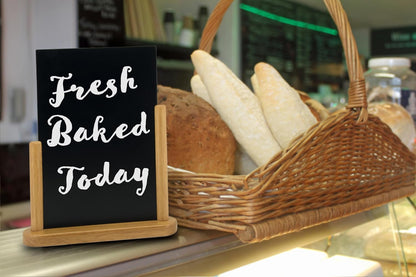 Deflecto Double-Sided Table Chalkboard Sign, Freestanding Mini Display for Cafés, Weddings, Parties, Menus, Event Labels, Tabletop Message Board - Single Pack, Small (17.5x15.5x5cm) Teak