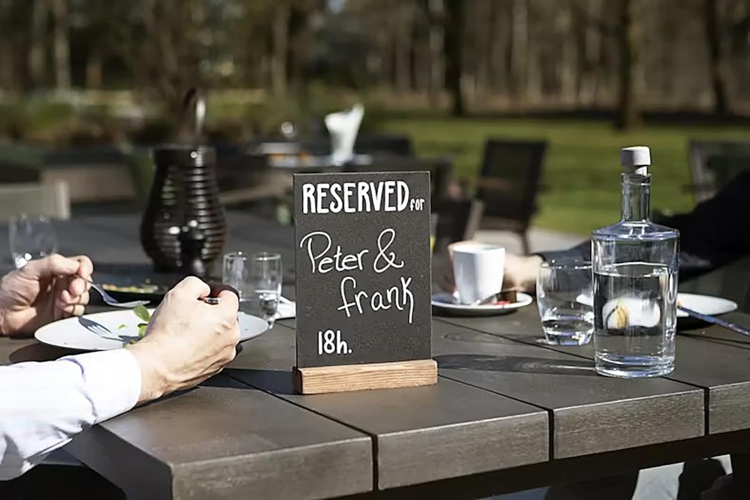 Deflecto Double-Sided Table Chalkboard Sign, Freestanding Mini Display for Cafés, Weddings, Parties, Menus, Event Labels, Tabletop Message Board for Home or Business - Pack of 1 - Oak A5