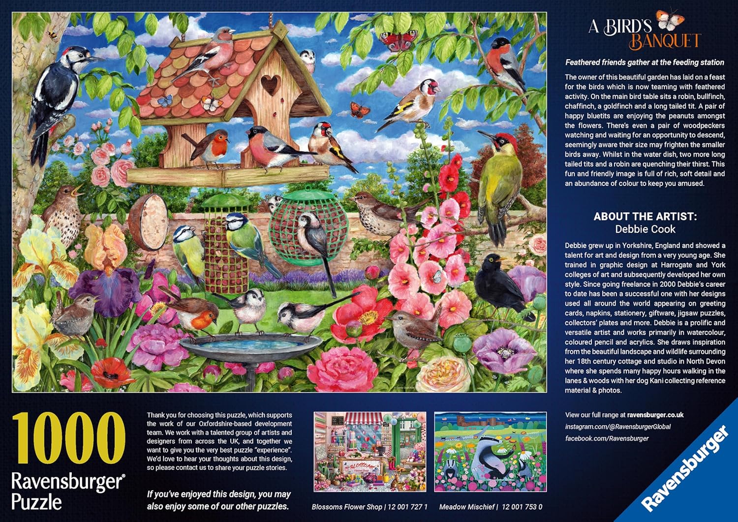 Ravensburger The Birds' Banquet 1000 Piece Jigsaw Puzzle – Debbie Cook Wildlife Garden Scene – Colourful Birds, Butterflies & Nature Puzzle for Adults and Families
