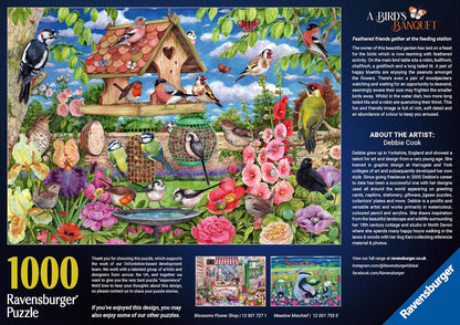 Ravensburger The Birds' Banquet 1000 Piece Jigsaw Puzzle – Debbie Cook Wildlife Garden Scene – Colourful Birds, Butterflies & Nature Puzzle for Adults and Families