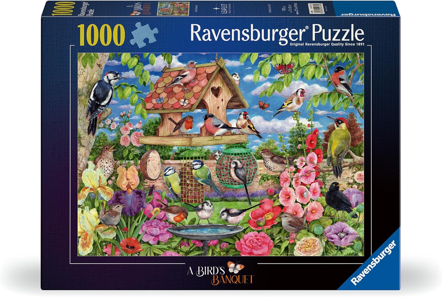 Ravensburger The Birds' Banquet 1000 Piece Jigsaw Puzzle – Debbie Cook Wildlife Garden Scene – Colourful Birds, Butterflies & Nature Puzzle for Adults and Families