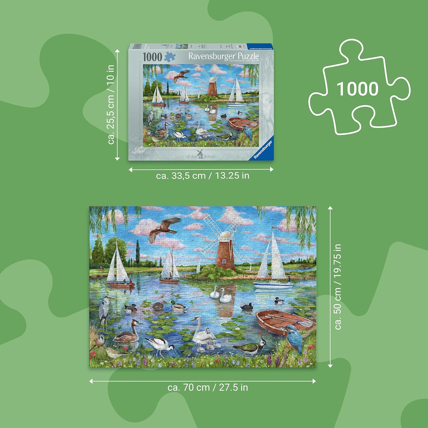 Ravensburger Life Along the Broads 1000 Piece Jigsaw Puzzle by Debbie Cook – Norfolk Broads & British Wildlife Puzzle for Adults
