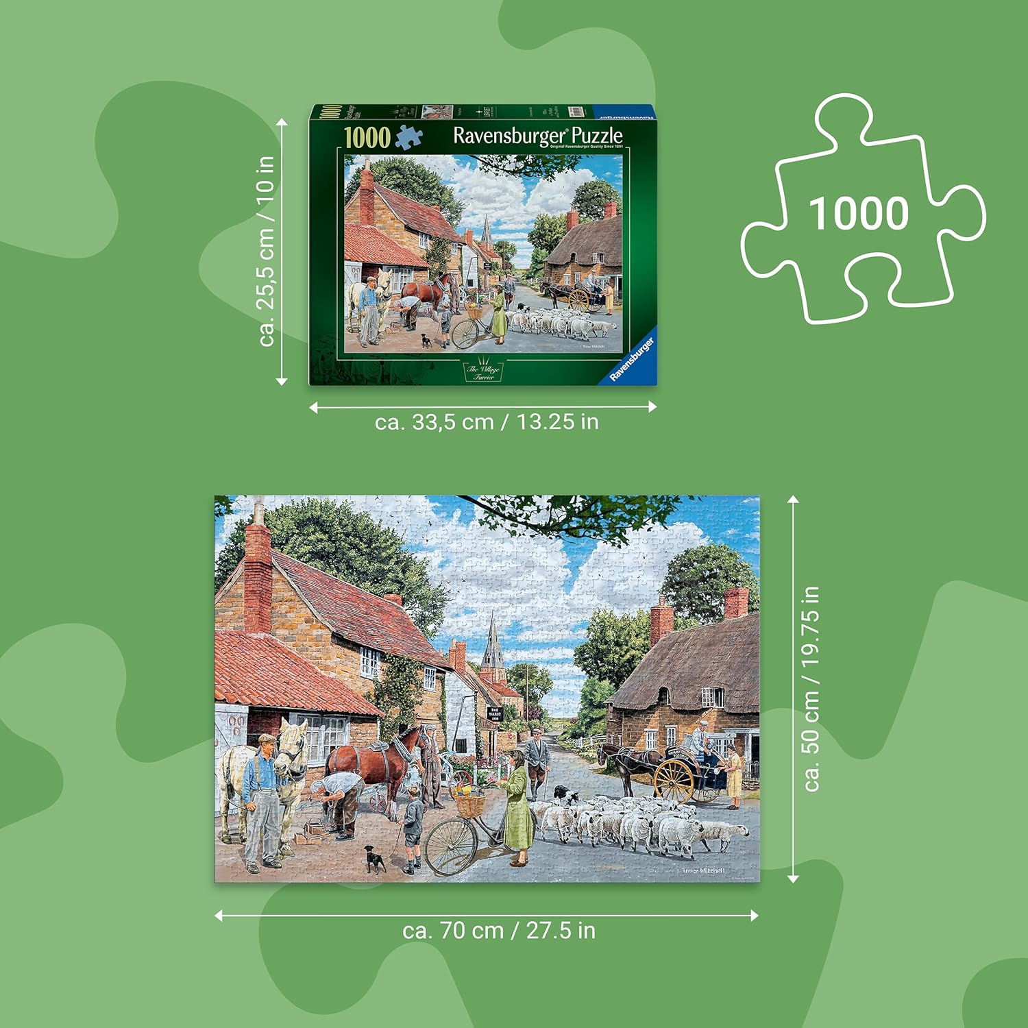 Ravensburger The Village Farrier 1000 Piece Jigsaw Puzzle – Trevor Mitchell Countryside Scene, Village Life Nostalgic Puzzle for Adults & Families