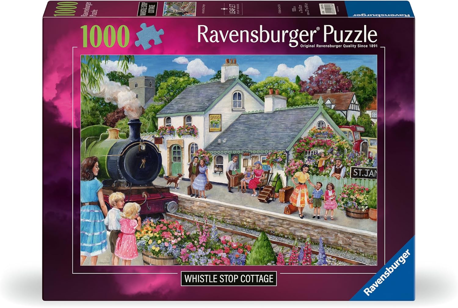 Ravensburger Whistle Stop Cottage 1000 Piece Jigsaw Puzzle – Debbie Cook Countryside Steam Train Scene for Adults & Families