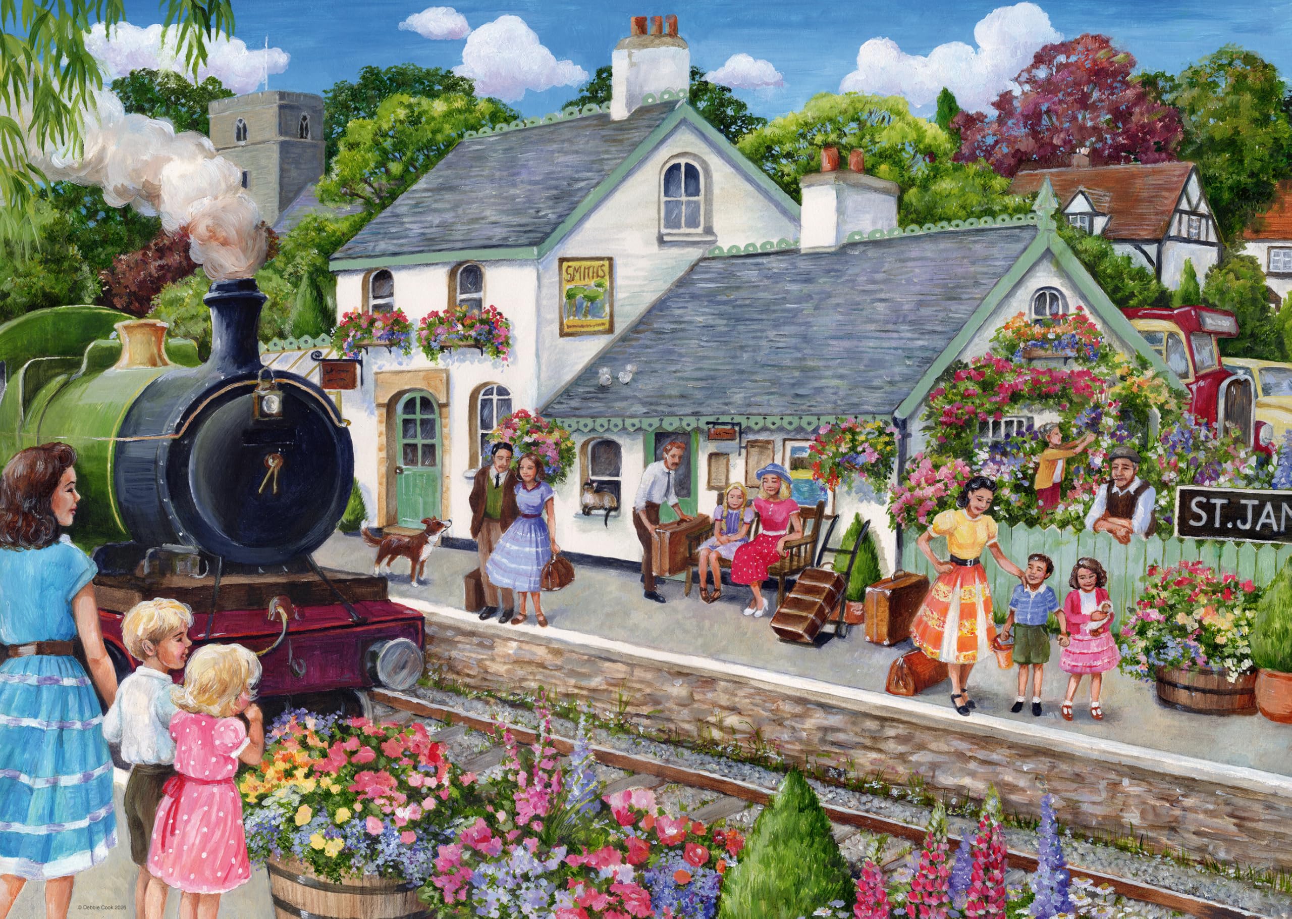 Ravensburger Whistle Stop Cottage 1000 Piece Jigsaw Puzzle – Debbie Cook Countryside Steam Train Scene for Adults & Families